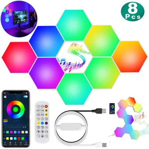 LED Gaming Hexagon Lights Panels RGB Wall Sconces Lamp Smart Modular Bedroom HOT - Picture 1 of 12
