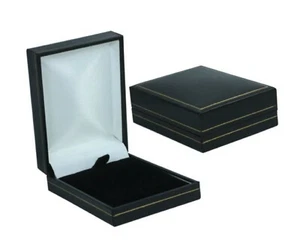 Black Leatherette & Velvet Pendant Necklace Gift Presentation Box Gold Stripe - Picture 1 of 3