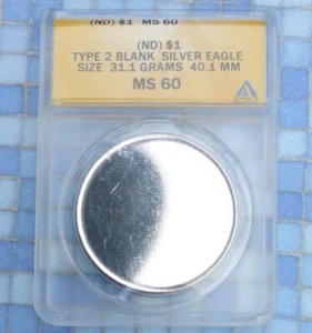 1oz .999 Fine Silver Eagle Blank Planchet Mint Error, Type 2, ND ANACS MS 60 - Picture 1 of 8