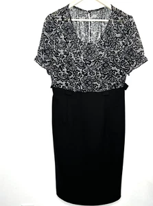 Dressbarn Dress Womens 16 Sheath Sheer Top with Slip Lining Black Belted Loops - Picture 1 of 9