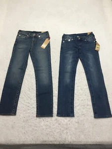 NEW True Religion 2 Pairs Jeans Slim/Straight Girls 10 Blue Med. Wash Pockets - Picture 1 of 13