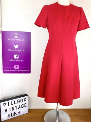 1960s Size 10 Red Mod Gogo Tailored Wool Blend Shift Day Dress - Image 1 of 4