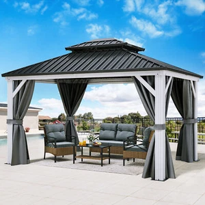 10'x12' Gazebo Hardtop Double Roof Canopy Galvanized Iron Aluminum Outdoor - Picture 1 of 6