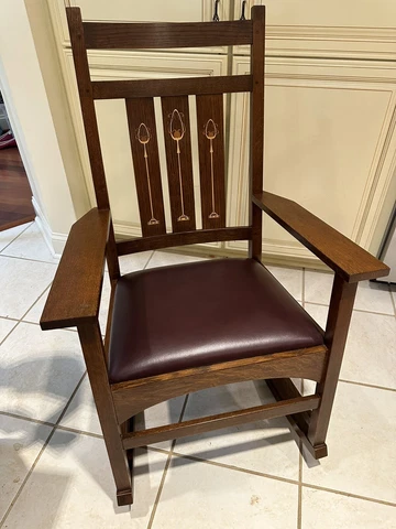 Stickley Harvey Ellis Collection Inlaid Oak Wood and Leather Rocking Chair Cover