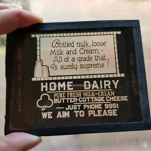 Magic Lantern Silent Movie Advertisement Slide HOME DAIRY MILK CREAM BUTTER - Picture 1 of 5