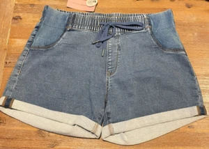 Ladies size 14 Blue denim MATERNITY jogger elastic waist shorts Target NEW - Picture 1 of 7