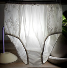 Vintage Silky Panties White Nylon Lace Granny Brief Underwear Sz. 8-9 Hip 40-46"