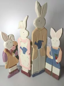 Wooden Easter Spring Decoration Gardening 4 Bunny Rabbit Family Folding 15" Tall - Bild 1 von 6