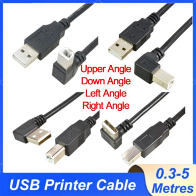 USB Printer Cable Lead Type A Right Angle Male to B Right Angle Male 0.3-5Metres - Image 1 of 4