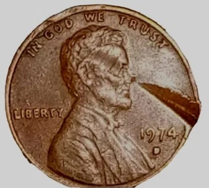1974 D Lincoln Memorial Cent BN "RARE" Rolling Induced Fissure Error Uncertified - Picture 1 of 2