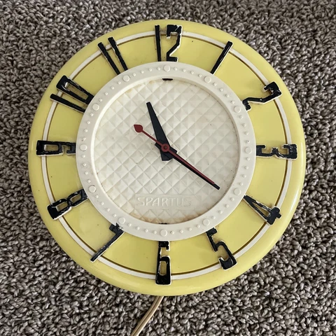 Vintage Yellow Spartus Plastic MCM Hanging Kitchen Clock Cover