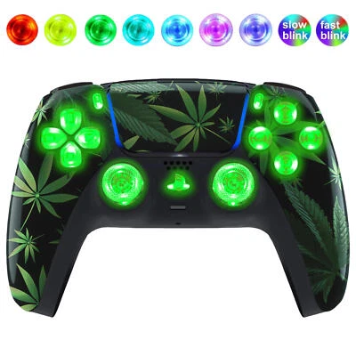Weed Leaf Silent Modz LED Light Up Buttons Wireless Custom Controller for PS5 - Image 1 of 2