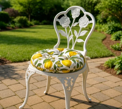 Outdoor Water-Repellent Chair Cushion with Ties — Lemon Grove - Image 1 of 4