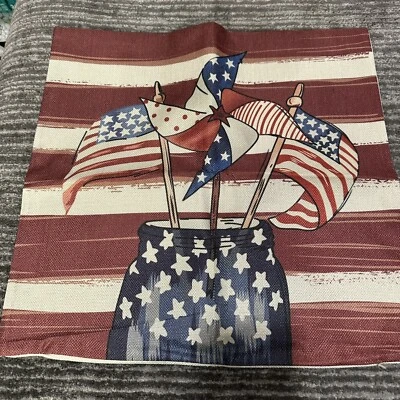 Funda de almohada decoración bandera de EE. UU. 17x17 pulgadas núcleo patriótico de cabaña Foto 1 de 4
