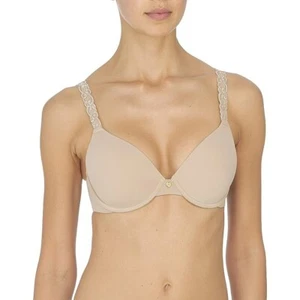 Sujetador de encaje Natori Pure Luxe cobertura personalizada contorno 34DDD sombra café beige debajo de la conexión - Imagen 1 de 7