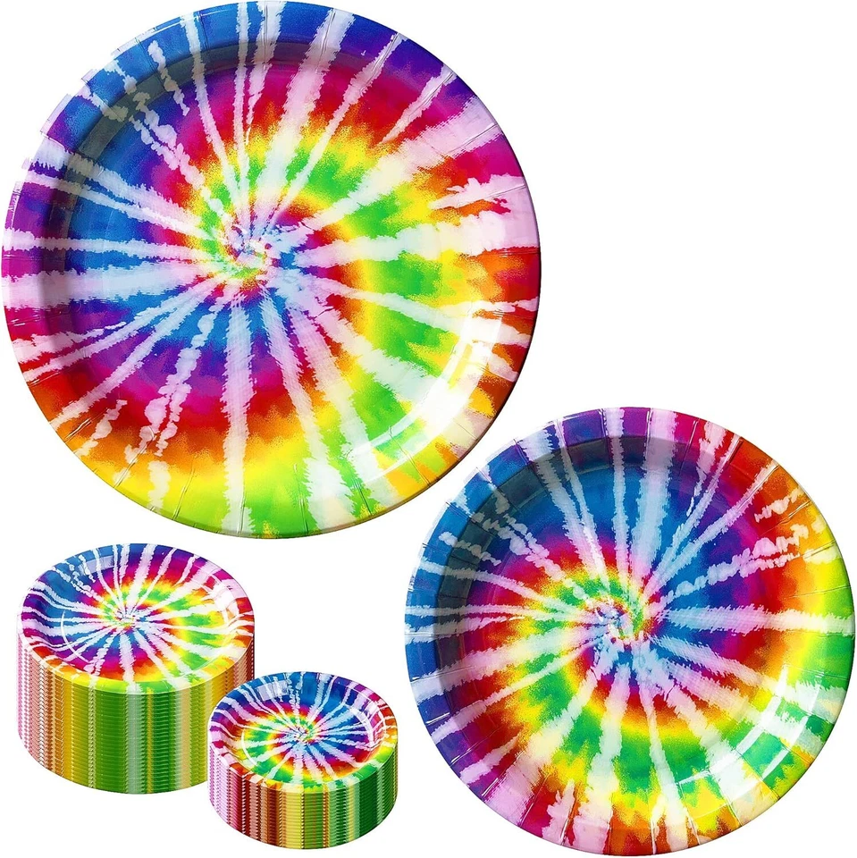 32PCS 9" and 7" Tie Dye Plate-Rainbow Disposable Paper Party Plate,Round Hipp... - Изображение 1 из 3