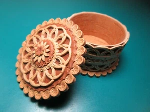 2" Russian BIRCH BARK Jewelry Trinket Box hand made carved wood art layered - Picture 1 of 8