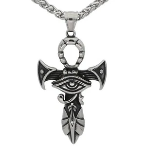 Ancient Egyptian Ankh Necklace Stainless Steel Eye of Ra Aunk Pendant - Picture 1 of 3