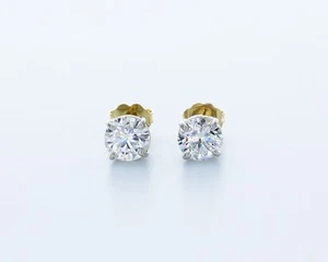 2.2CT Lab-Created Diamonds D/VS1 Round Brilliant 14K Gold Prong Classic Earrings - Picture 1 of 4
