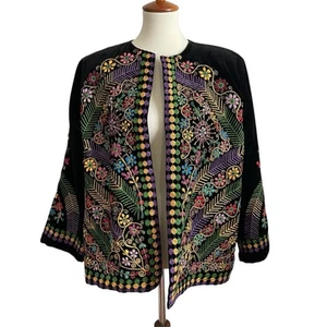 Giacca blazer donna taglia XL nero multicolore ricamato foderato made in Jordan - Foto 1 di 8