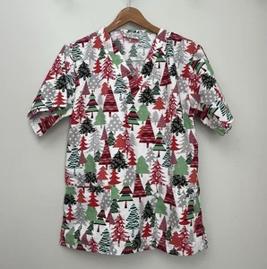 UA Scrubs Top Women's APPROX Small Short Sleeve Christmas Tree Holiday Xmas - Picture 1 of 5
