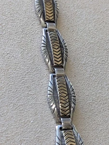 M.M. Rogers Sterling & 14K Gold Inlay Link Bracelet - Picture 1 of 8