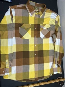 Hales Southern Comfort Herren XXL Pearl Snap Flanellhemd gelb braun kariert - Bild 1 von 5