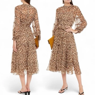 Vestido midi Zimmermann Ladybeetle em camadas tamanho 0/8 AU/4 EUA leopardo com cinto de seda - Imagem 1 de 4