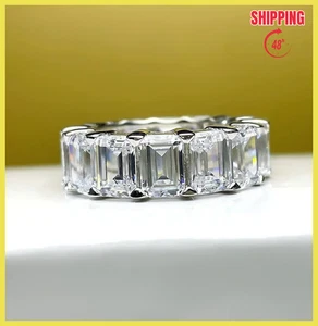 Smaragdschliff Labor Diamant Stil Ring Eternity Band für Herren Damen Silber Look - Bild 1 von 12