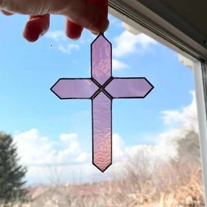 Croce in vetro colorato iridescente senza piombo croce in vetro colorato ornamento natalizio - Foto 1 di 6