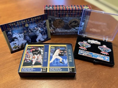 NY Yankees Vs NY Mets 2000 Subway Series Limited Edition 3 Pin Set + UD Card Set - Image 1 of 4