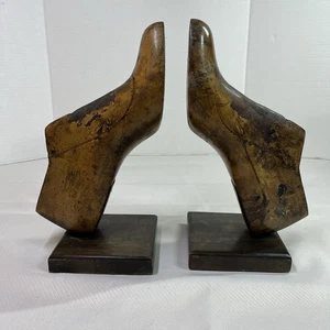Seeling 1959 Cobblers Wood Shoe Mold 9M Two Bookends Mounted Brown Vintage - Picture 1 of 8