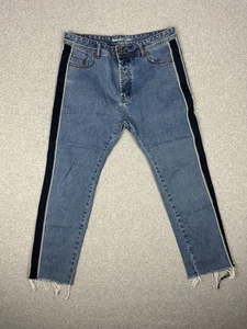 Barney Cools Mens Denim Jeans Size 32 Slim Tapered Blue With Side Stripe Raw Hem - Bild 1 von 14