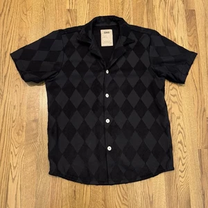 OAS Soft Terry Cotton Button Up Shirt Men’s Large Black Diamond Beach Portugal - Picture 1 of 10