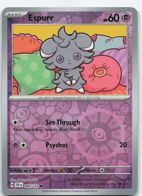 Espurr 084/191 Common Reverse Holo SV08: Surging Sparks NM Pokémon - Image 1 of 2