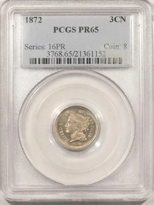 1872 PROOF THREE CENT NICKEL - PCGS PR-65, FRESH ORIGINAL PREMIUM QUALITY GEM! - Image 1 of 3