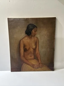 1930'S NUDE PAINTING BLACK WOMAN AFRICAN AMERICAN SIGNED MYSTERY 24" ANTIQUE OIL - Picture 1 of 20