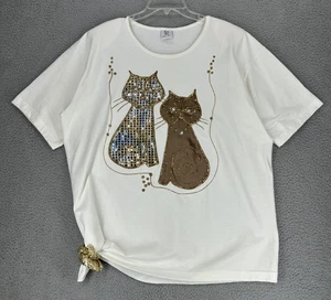 Vintage Karla Reid Glitter Cats Fashion Over Size T Shirt Sequin Embellished - Picture 1 of 10