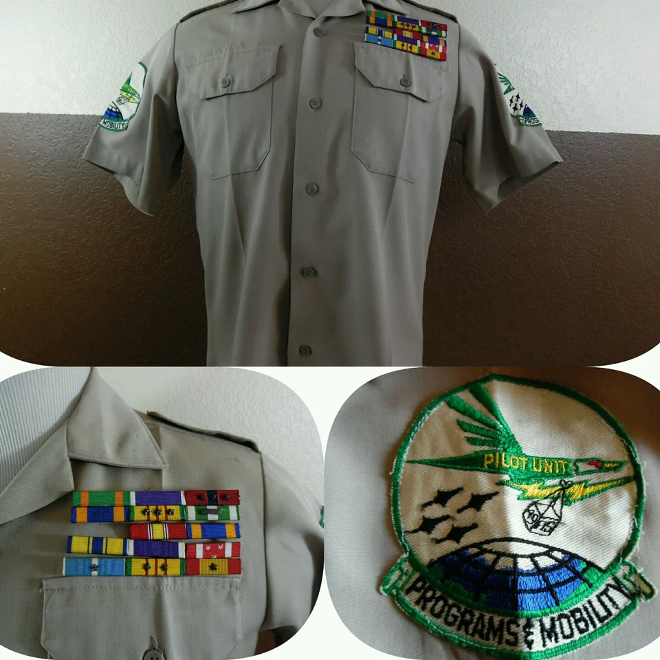 Vtg Vietnam Korea FINESILVER Shirt Pilots Unit Programs Mobility Patches Ribbons - Image 1 of 1