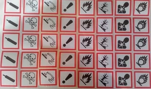 Hazard Warning Labels Stickers / GHS Regulation Labels Stickers 48x48mm Free P&P - Picture 1 of 9