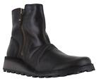 Fly London Mon Womens Black Wedge Heel Zip-Up Chelsea Leather Ankle Boots