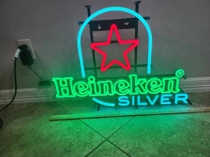 Heineken Silver Light Beer Led Sign W/ Red Star 28x20 Not Neon. Or Tap Handle - Picture 1 of 3