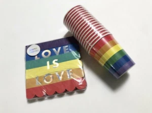 2pc New Meri Meri 16 pack Pride Napkins Cups Gay Rainbow Love is Love LGBTQ Drag - Picture 1 of 4