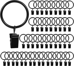 46 Pack Shower Curtain Hooks - Black Metal Rings with Clips - Indoor/Outdoor Use - Picture 1 of 9