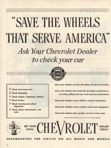 Vintage Print advertisement ad Car CHEVROLET CHEVY WWII Save the Wheels war 1943 - Picture 1 of 1