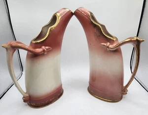10.5" 19th Century Royal Fenton Ware Staffordshire England Pink Vase Set Of 2 - Picture 1 of 18