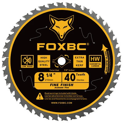 FOXBC 8-1/4 Inch Table Saw Blade 40 Tooth for Freud Diablo D0840 5/8" Arbor - Image 1 of 4