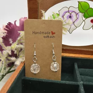 Round Faceted Clear Dangle Earrings Handmade #133 - Imagen 1 de 3