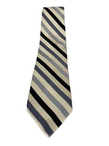 Corbata para hombre negra gris plateada crema inclinada a rayas 100% seda Italia por Mondo Seta - Imagen 1 de 11