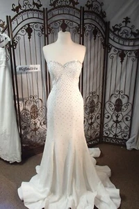 W216 B JOVANI SZ 10 WHITE BEADED FORMAL PROM BEAUTIFUL DRESS GOWN - Picture 1 of 9